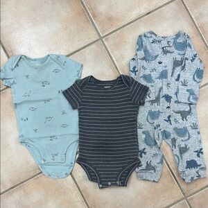 Carter's Blue and Gray Dinosaur Baby One Piece Set